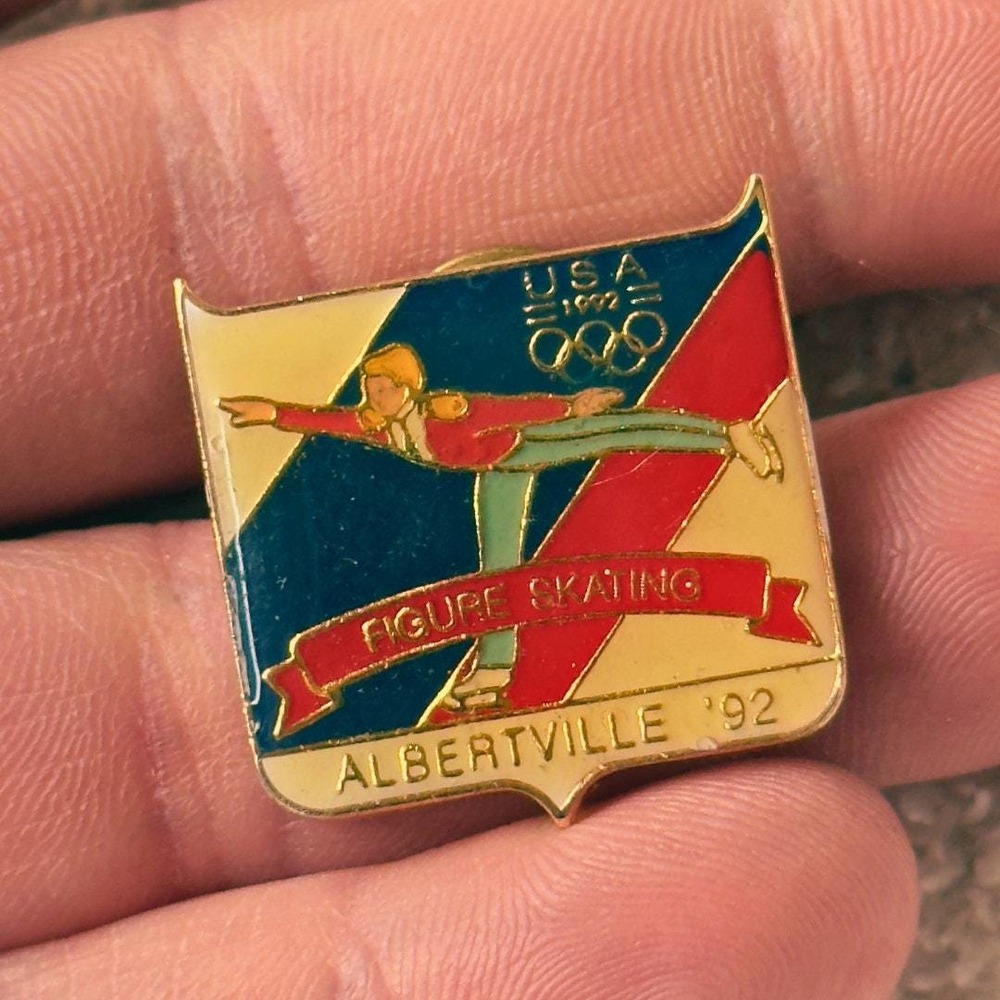 1992 Albertville USA Olympic Figure Skating Pin – Vintage Enamel Lapel Badge